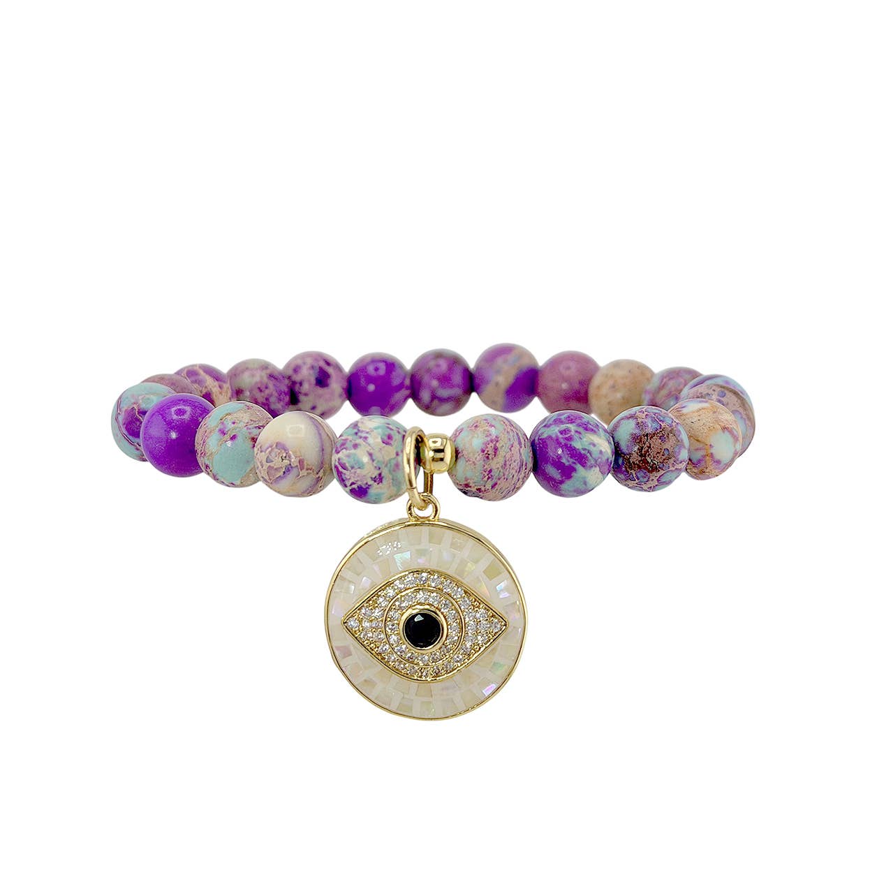 Lena Sea Sediment Jasper Evil Eye Bracelet: Green