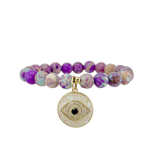 Lena Sea Sediment Jasper Evil Eye Bracelet: White