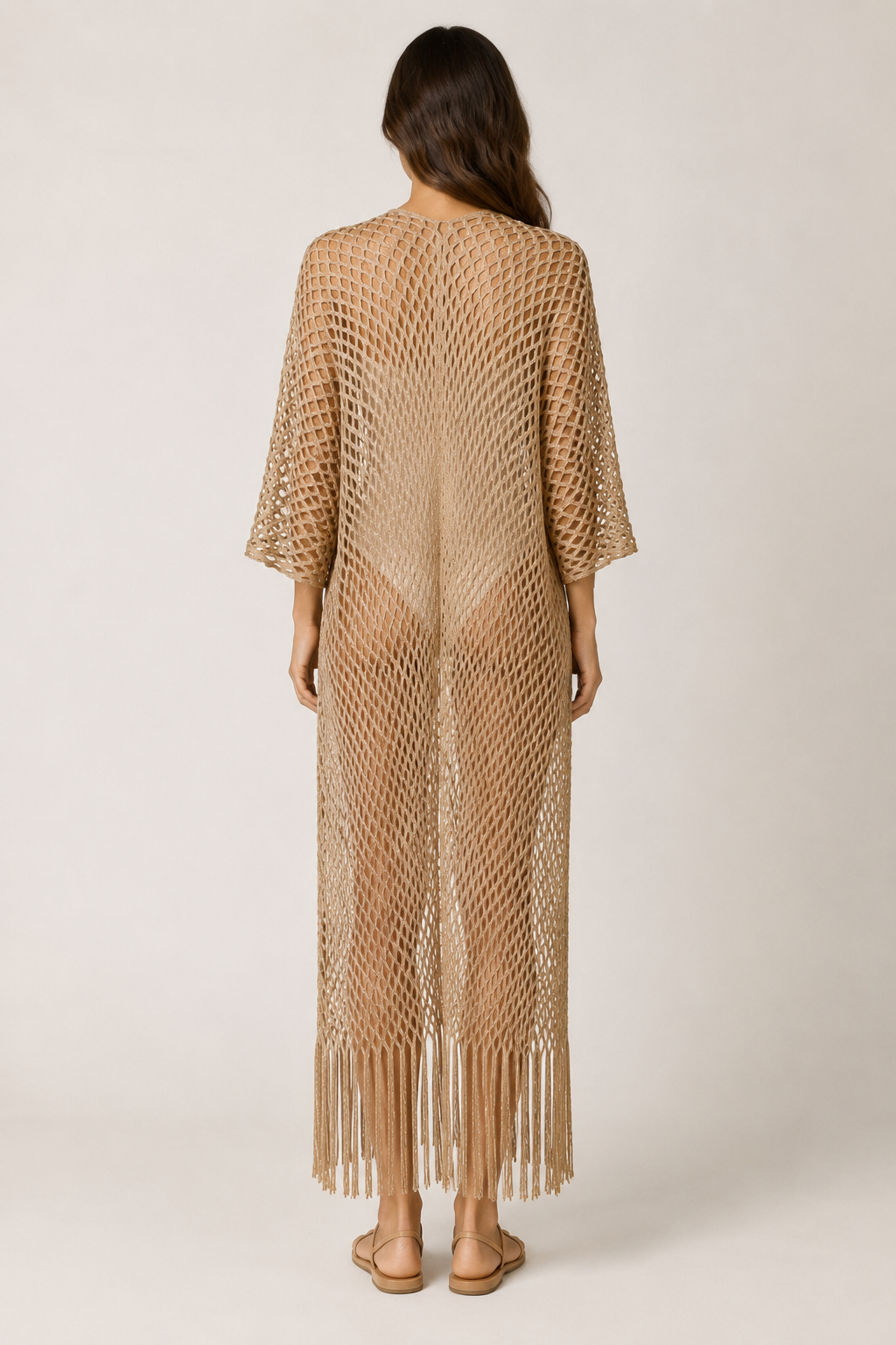 Metallic Fringe Kimono: Gold