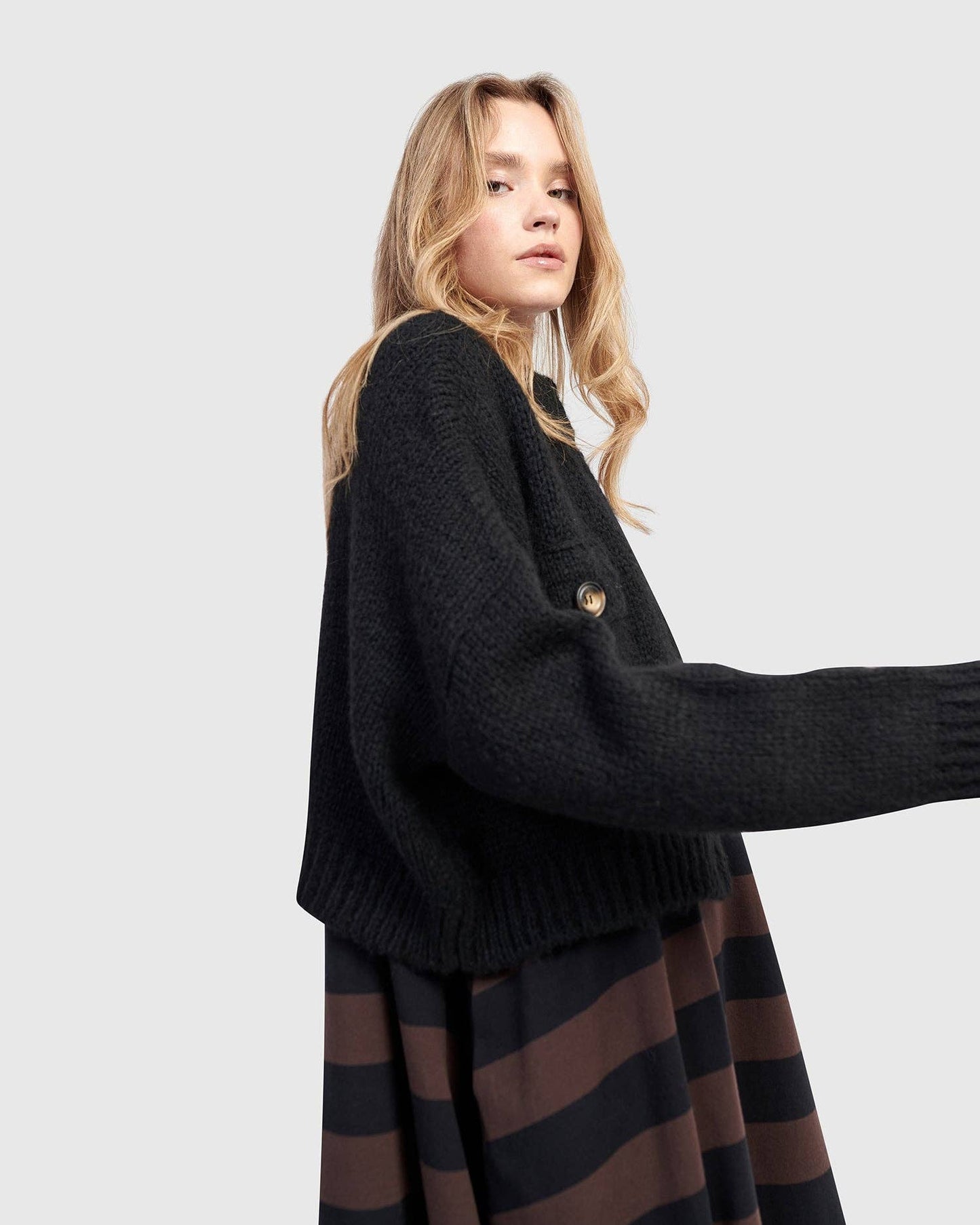 Trucker Cardigan, Black: BLACK / L (US 14-16)