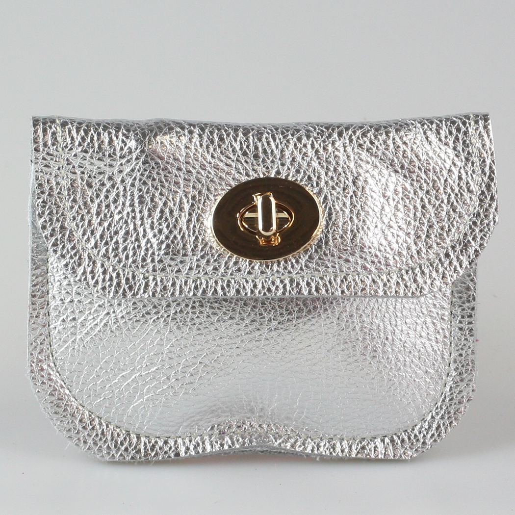 The Turnlock Metallic Leather Wallets: 3 sizes!: Silver / Hamilton: 8"x4.5"