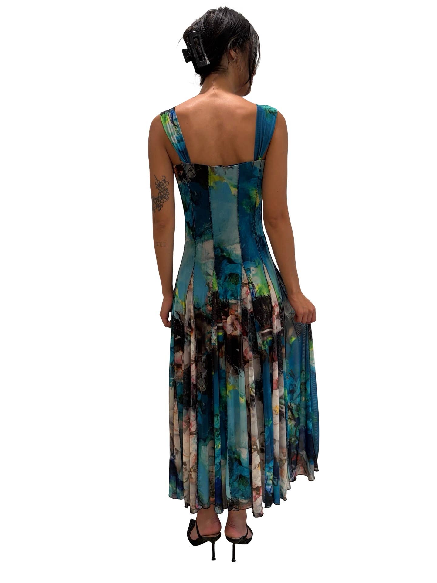 TIANNA Sleeveless Tea Length Fit N Flare Paneled Dress : XL