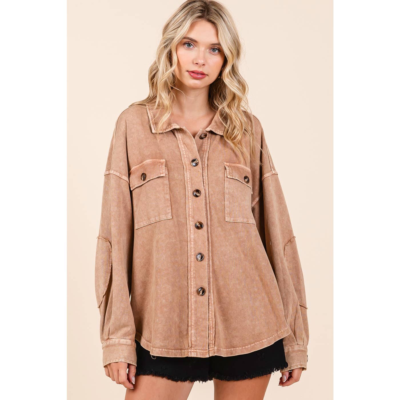 Mineral Wash French Terry Elbow Patch Shacket S15259