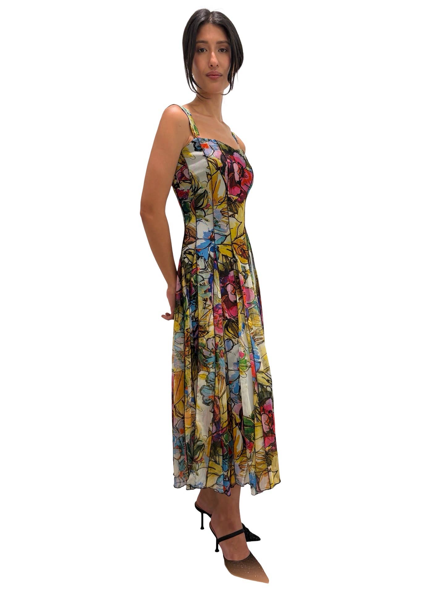 JADE Sleeveless Tea Length Fit N Flare Paneled Dress  : L