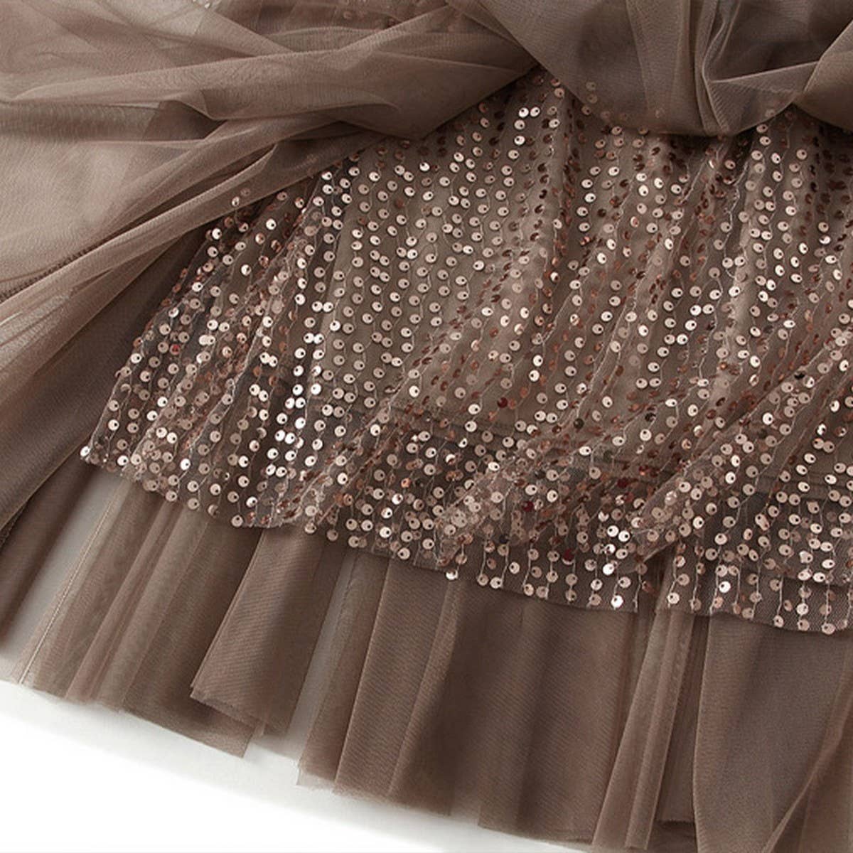 Sequin Tulle A-Line Maxi Skirt with Flowing Drape_CWBMS0377: Gray / (OS) 1