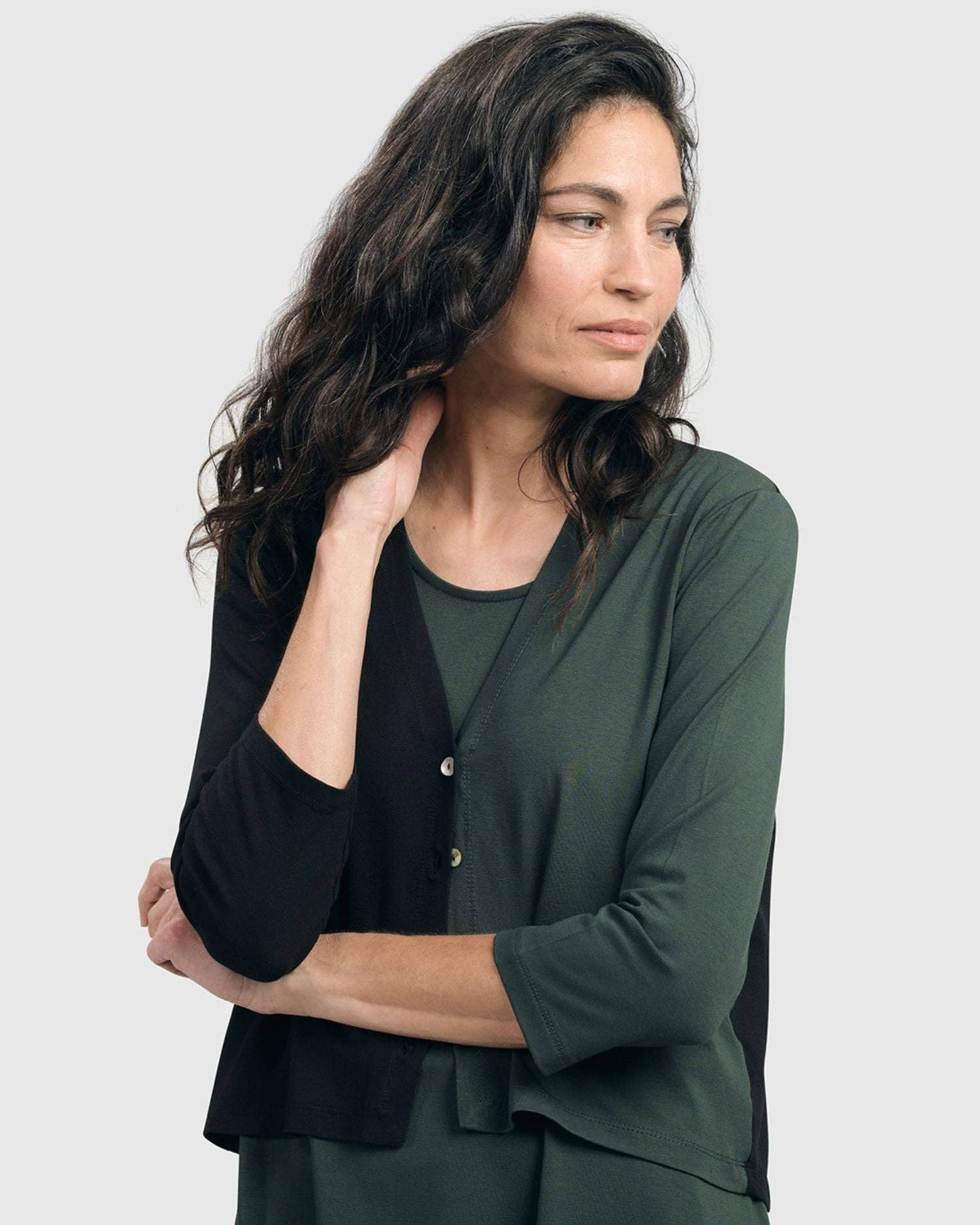 Essential 2-tone Crop Cardigan, Green: Green / 4 (US 12-14)