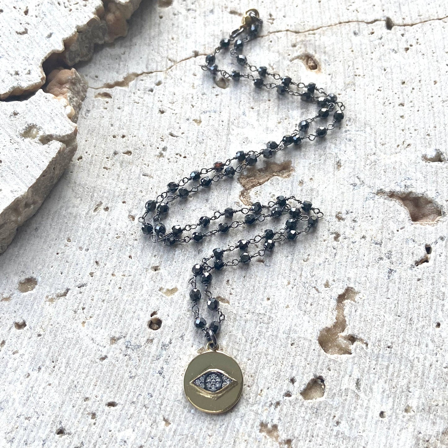 Eye heart trendy boutique necklace layering salon jewelry: 19” / Black crystal heart