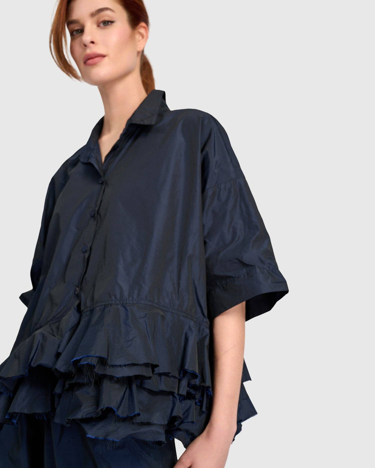 Match Ruffled Shirt, Ink: NAVY / XS (US 6-8)