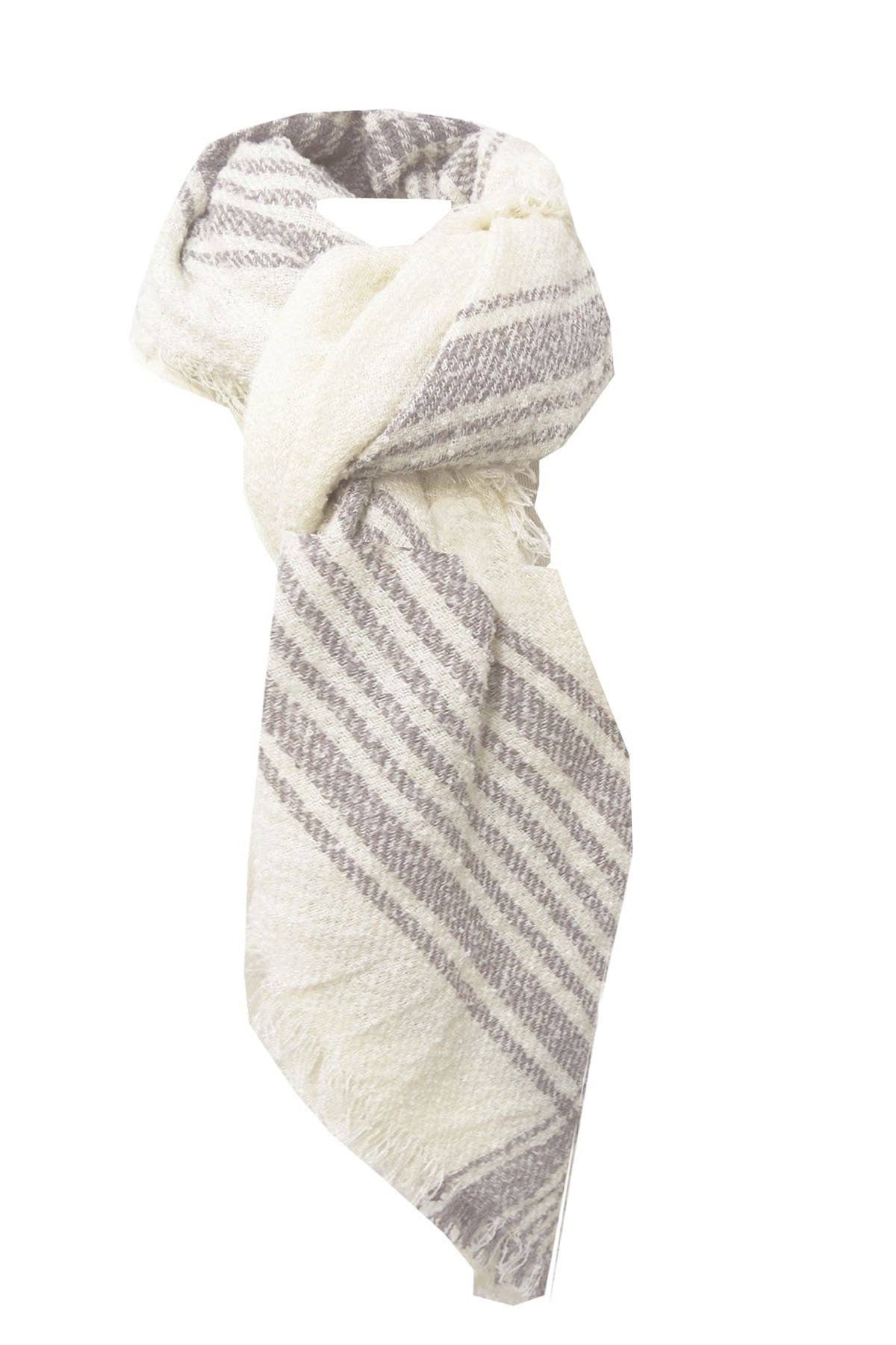 Plaid Border Blanket Scarf Wrap: Eggshell / One Size