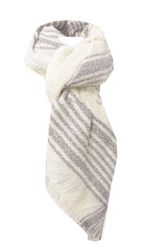 Plaid Border Blanket Scarf Wrap: Eggshell / One Size