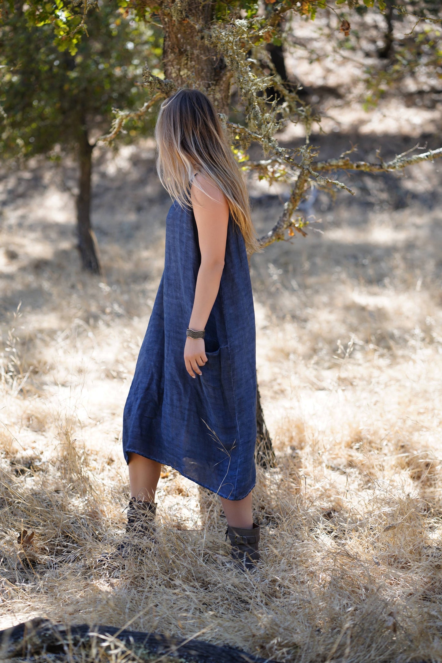 Anita Linen Dress Navy: Navy / S/M