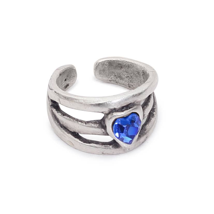Handmade Night Blue Heart Crystal Brass Ring - 6921