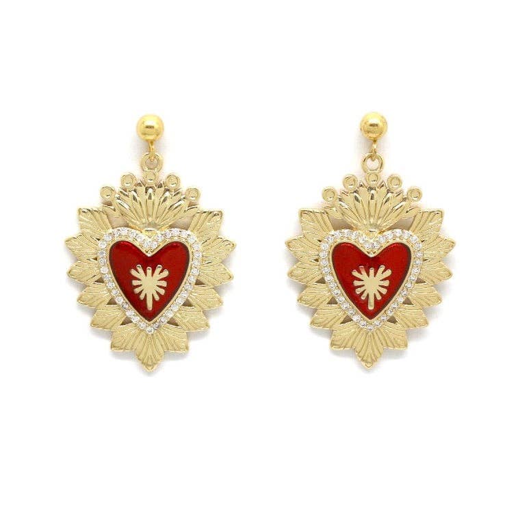 Red and Gold Heart Earrings - E4-352
