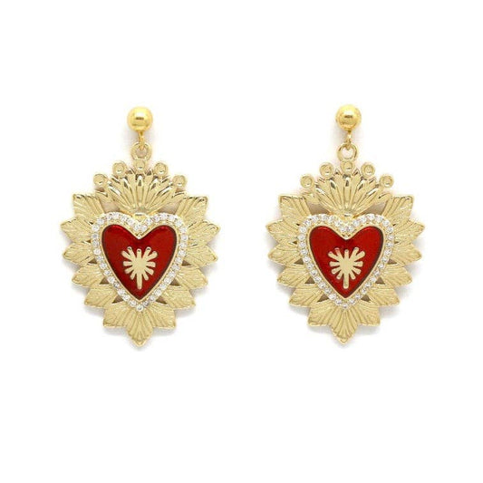 Red and Gold Heart Earrings - E4-352