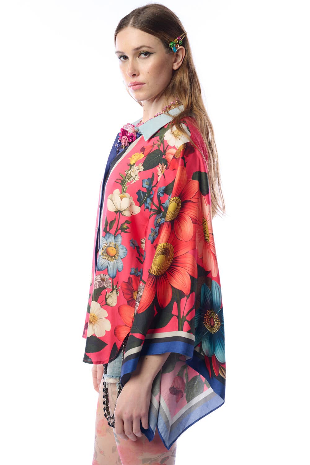 Floral Garden Shirt | Button-Down Blouse | Long Sleeves Top: Rose Floral / M