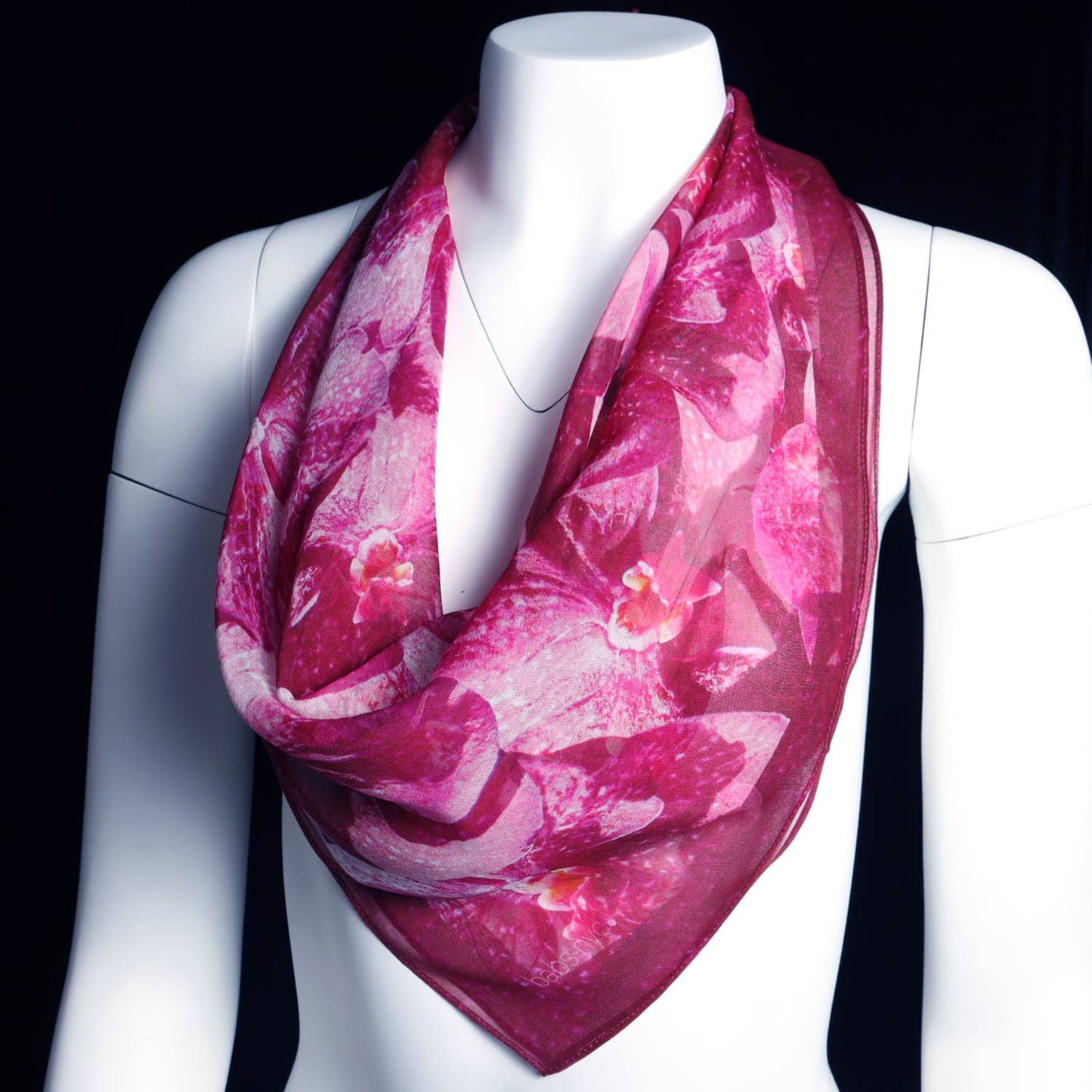 Silk 26 Inch Square Scarf - Orchids - Pink to Deep Magenta