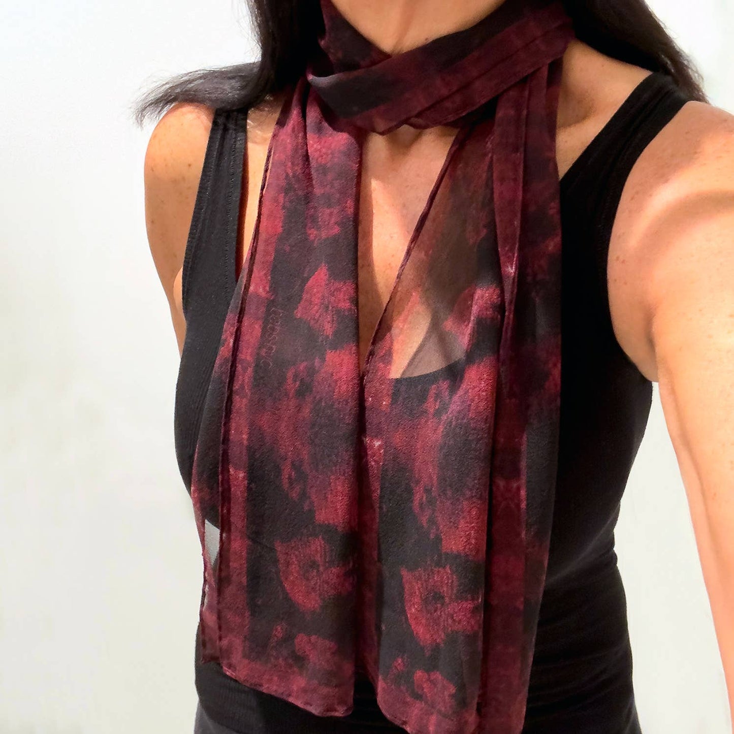 Babs Red Coral Print Silk Georgette Scarf
