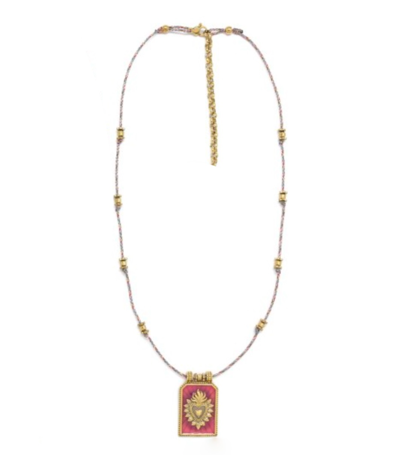 Gold and Pink Flaming Heart Cord Necklace - N2-2601