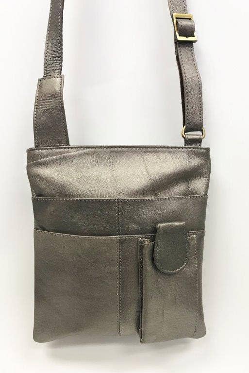 LEATHER CROSSBODY, I PAD TECH BAG: SILVER