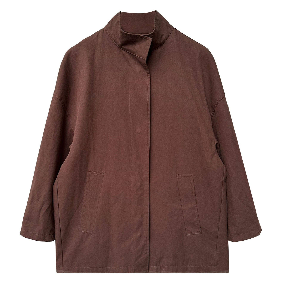 Solid Color Loose Fit Stand Collar Trench Coat: Coffee Color / M