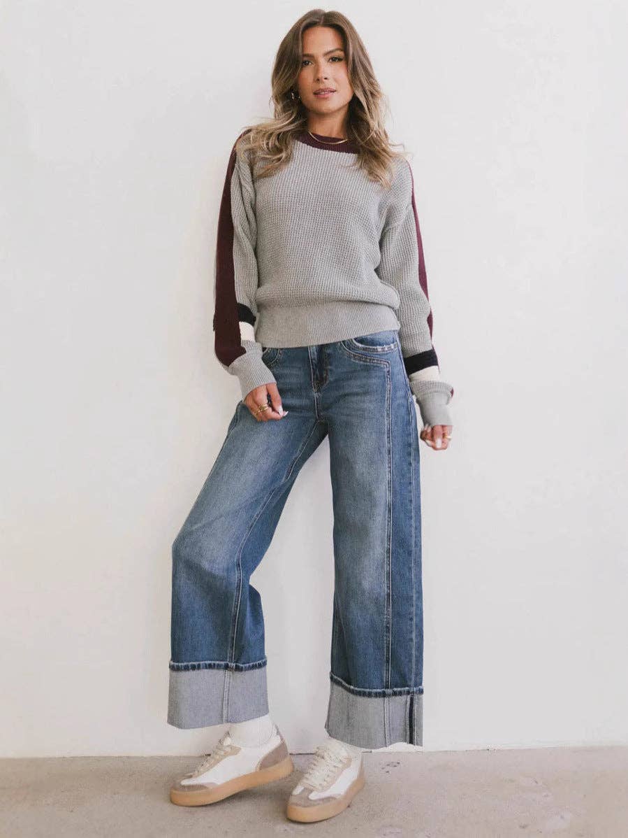 Casual Loose-Fit Mid-Rise Straight Leg Women's Fashion Jeans: Dark Blue / L