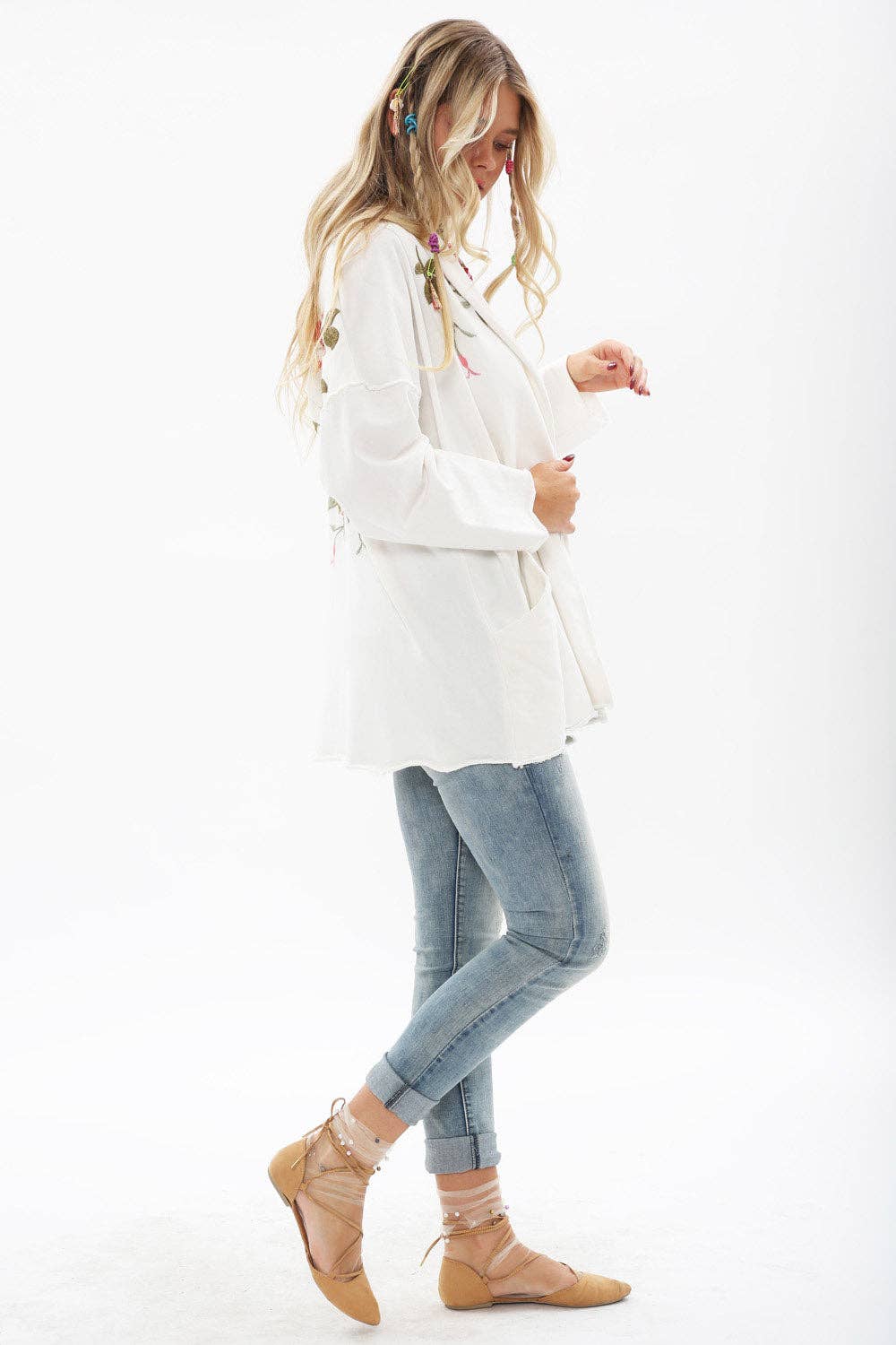 Knitted Romance Jacket | Embroidered French Jacket | Artisan: White / XL