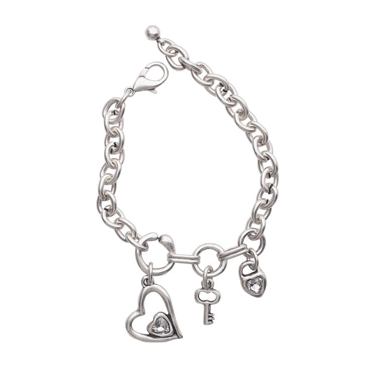 Handmade Heart Crystal Pewter Bracelet - 2924