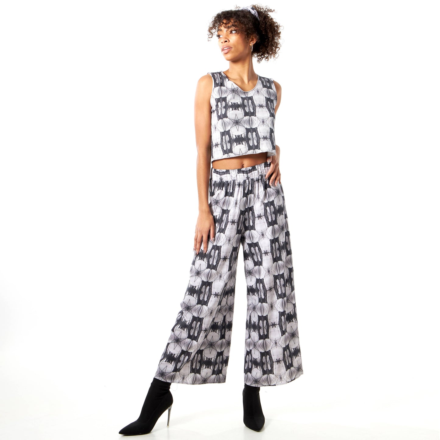 Babs Lightweight Wide Leg Pants - Brooklyn Bridge Print: L
