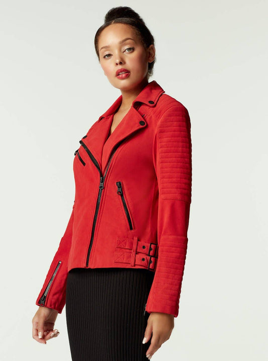 Cherie Suede Motorcycle Jacket - Blanc Noir