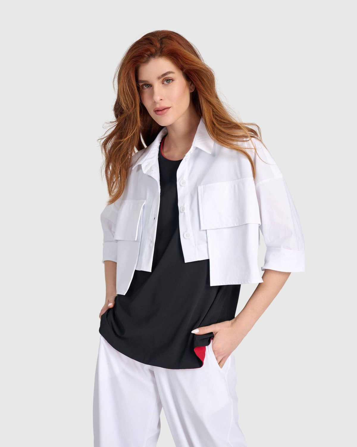 Tekbika Crop Utility Topper, White: White / 2 (US 8-10)