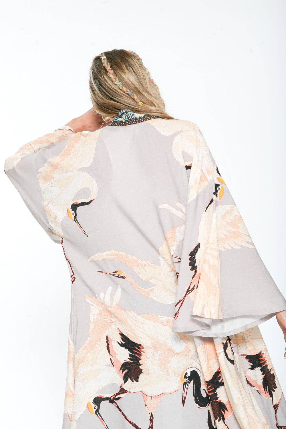 Story of the Crane Kimono - Slate | Bohemian Coverup Robe: Slate / One size