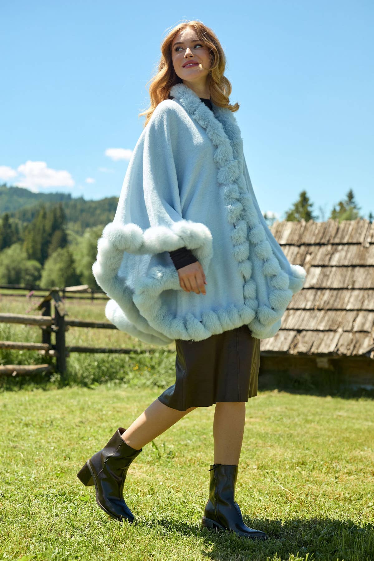 Faux Fur Cape Kimono: Ivory
