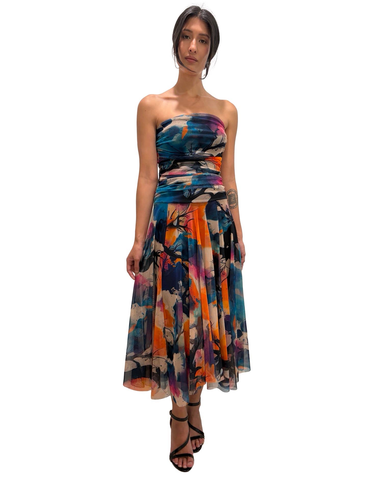CANDY Strapless Ruched Bodice Circle Skirt Dress  : M