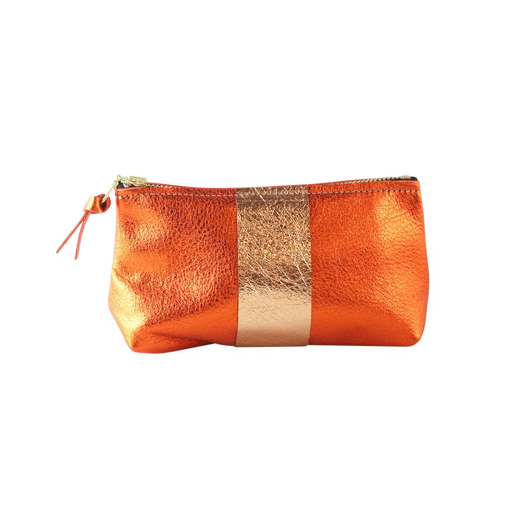 The Metallic Stripe Smaller Makeup Clutch: Bardot: Aqua with layered stripe: Silver/Fuschia