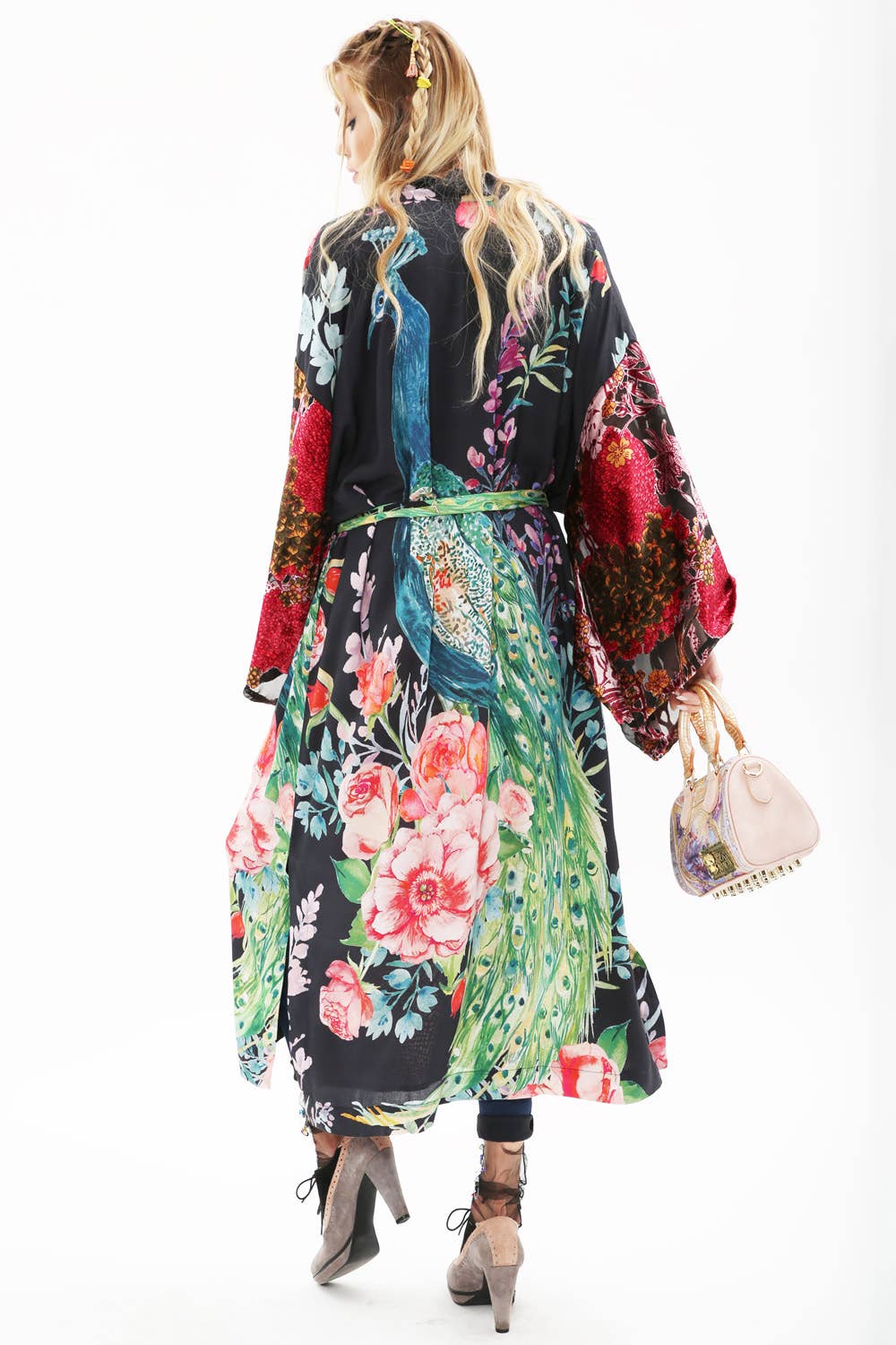 Sweet Fantasy Kimono | Peacock Floral Print | Women's Kimono: Night Peacock Print / One Size