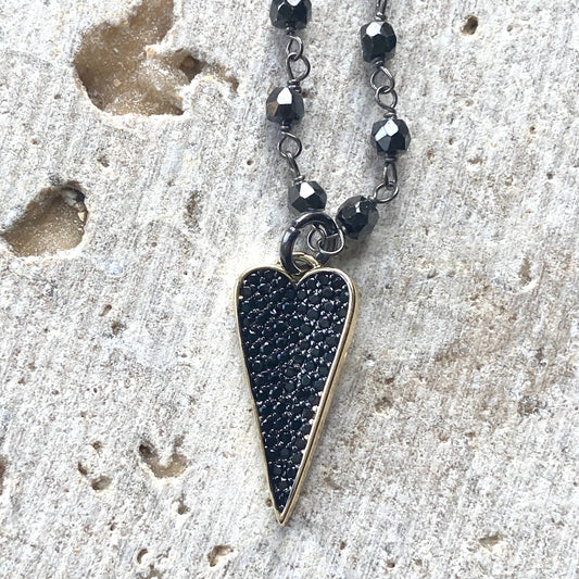 Eye heart trendy boutique necklace layering salon jewelry: 19” / Black crystal heart
