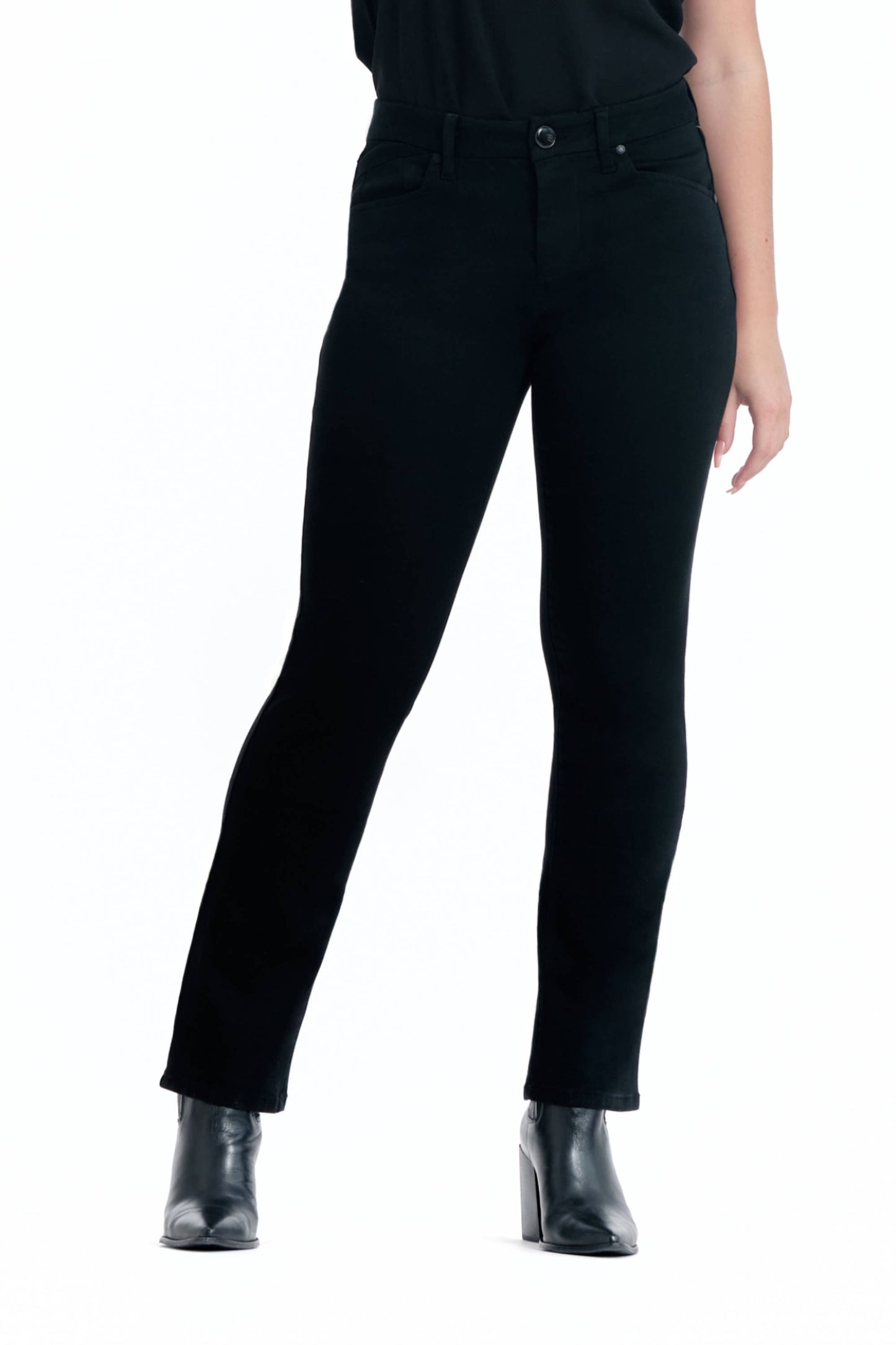 30” Better Butter Mid-Rise Slim Straight in Black: 0/25