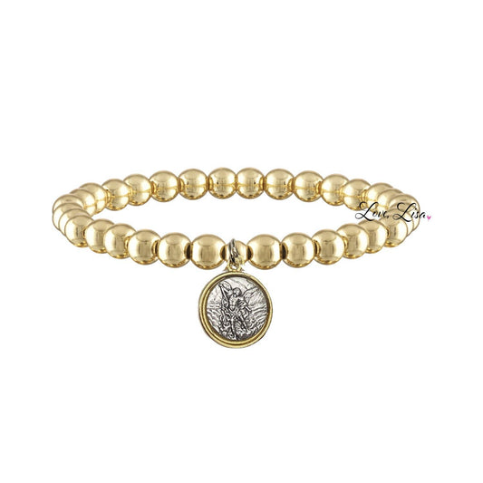 Catholic Medal Saint Stretch Bracelets  & Prayer Cards: Yellow Gold / St. Michael