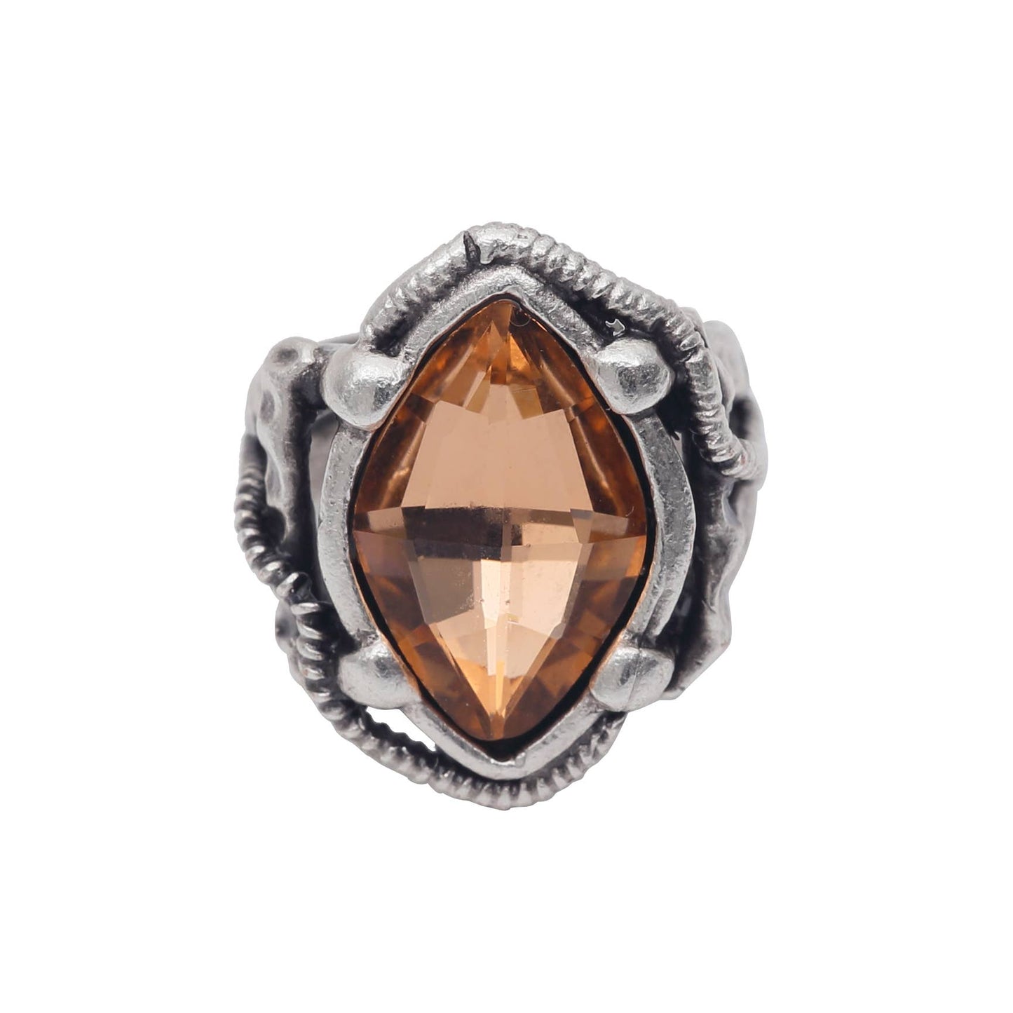 Handmade Baby Pink Crystal Brass Ring - 6996