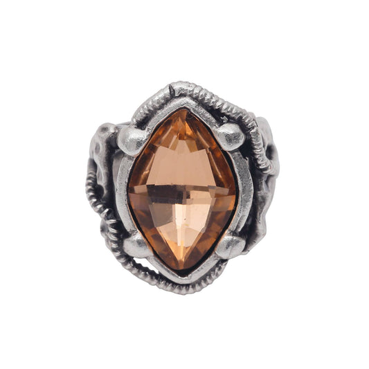 Handmade Baby Pink Crystal Brass Ring - 6996