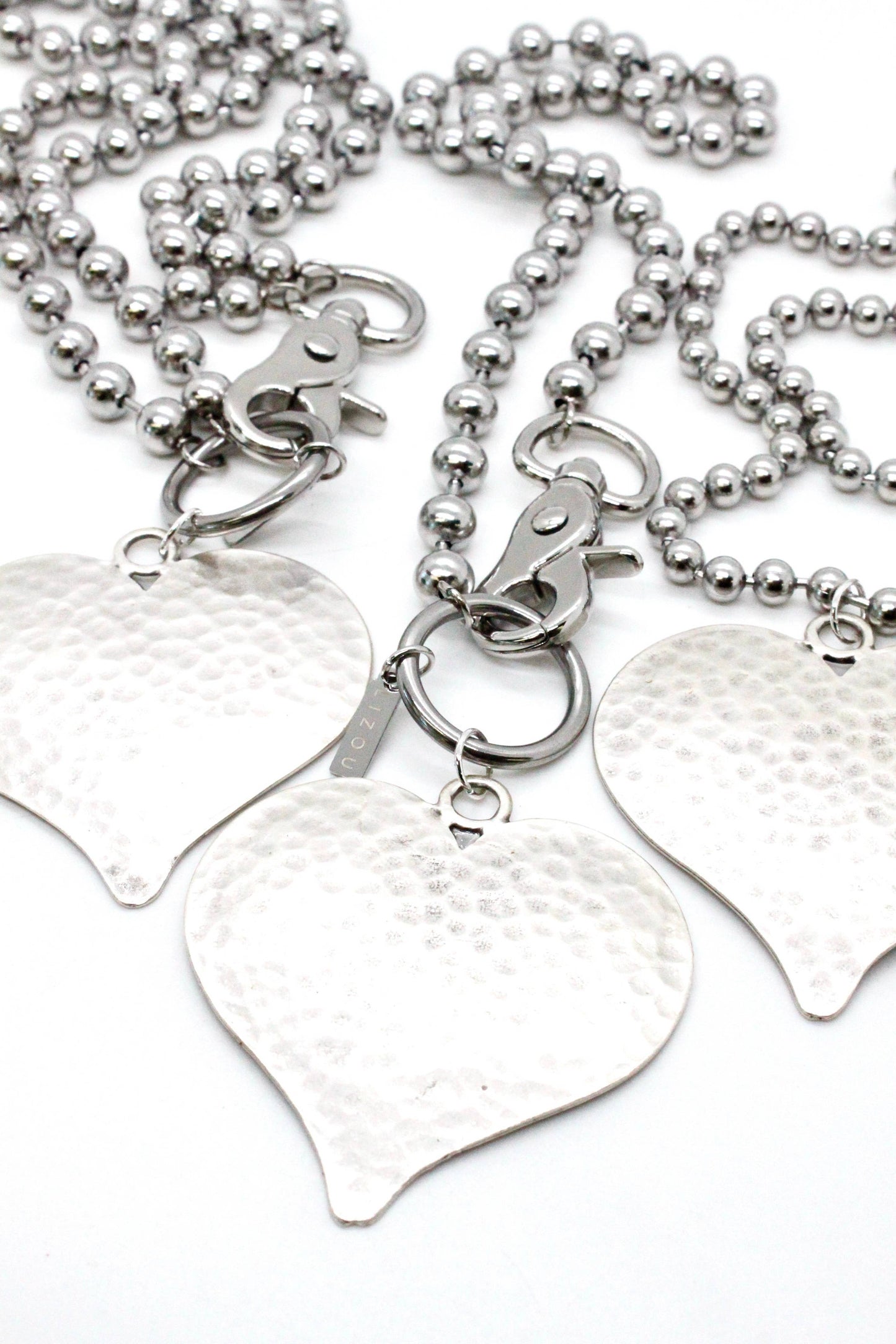 Large Hammered Heart Convertible Silver Chain Necklace: Single 6mm