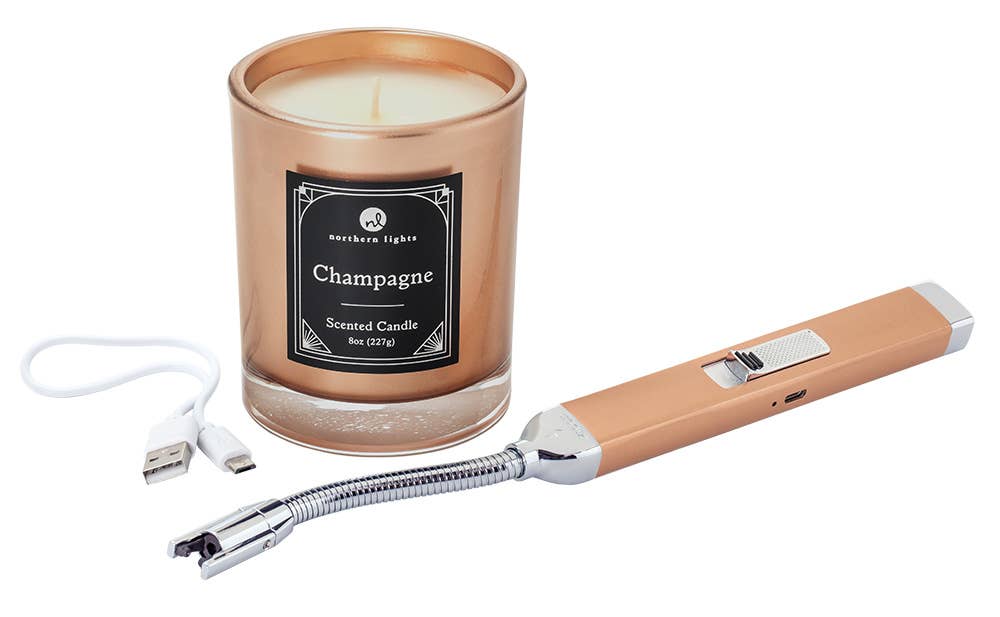 Rose Gold Rechargeable Candle Lighter and Candle Gift Set