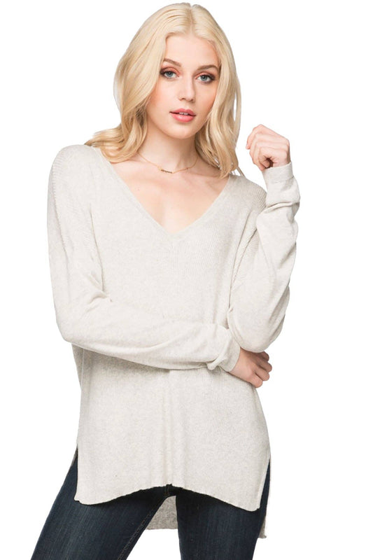 Zen Blend Emma Textured V-neck Pullover Sweater: Surf / Zen Blend / S/M