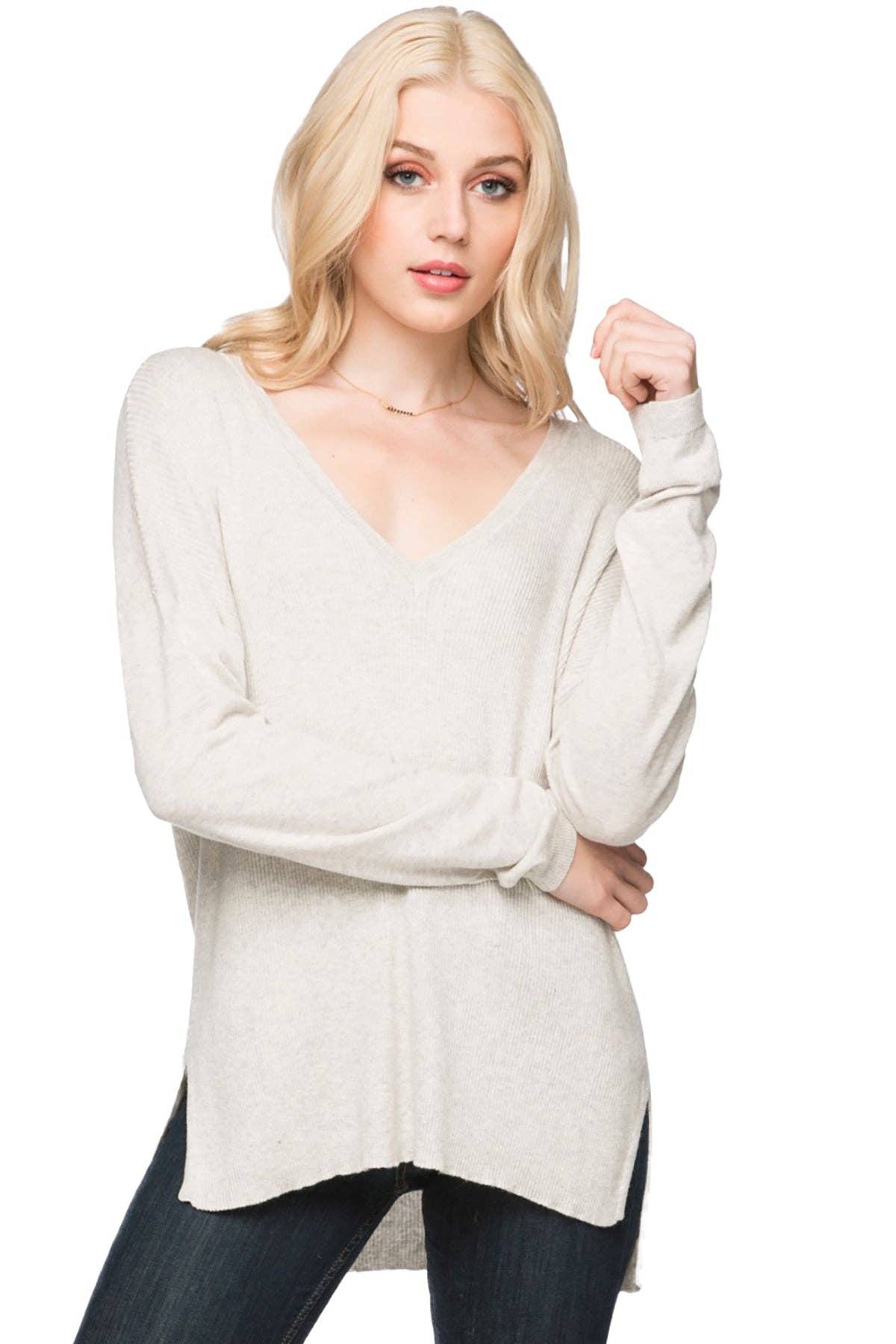 Zen Blend Emma Textured V-neck Pullover Sweater: Surf / Zen Blend / M/L
