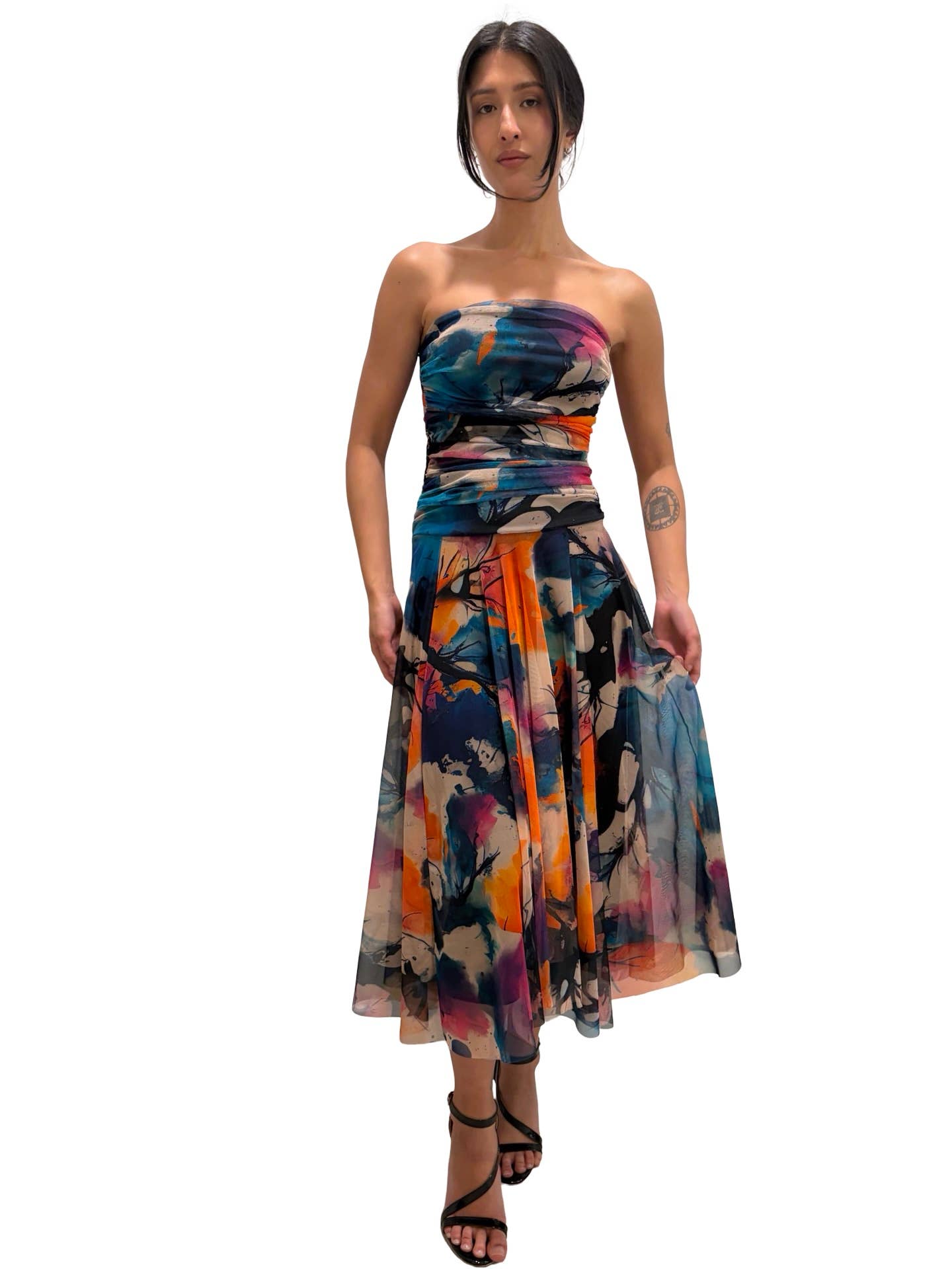 CANDY Strapless Ruched Bodice Circle Skirt Dress  : L