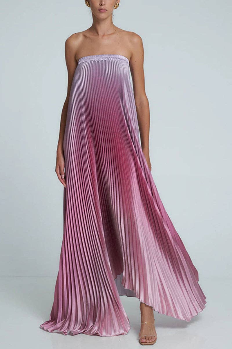 Strapless Pleated Evening Gown: PURPLE / L