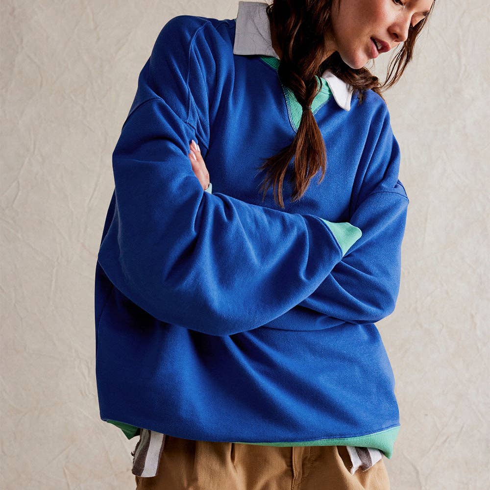 Color Block Loose Fit Sweatshirt for Women: E24W0439-6810 / S