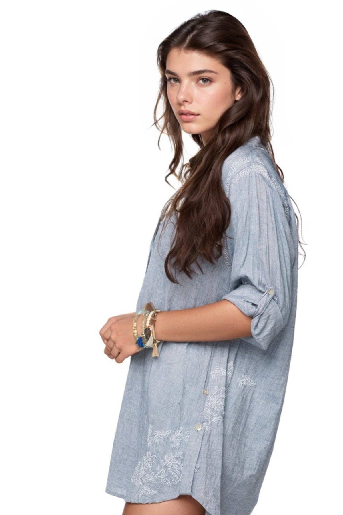Boyfriend Cotton Shirt in Chambray - Subtle Luxury