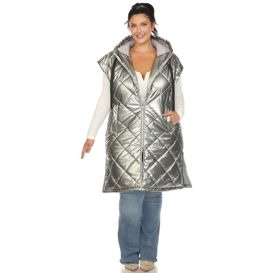 Plus Size Metallic Diamond Puffer Vest