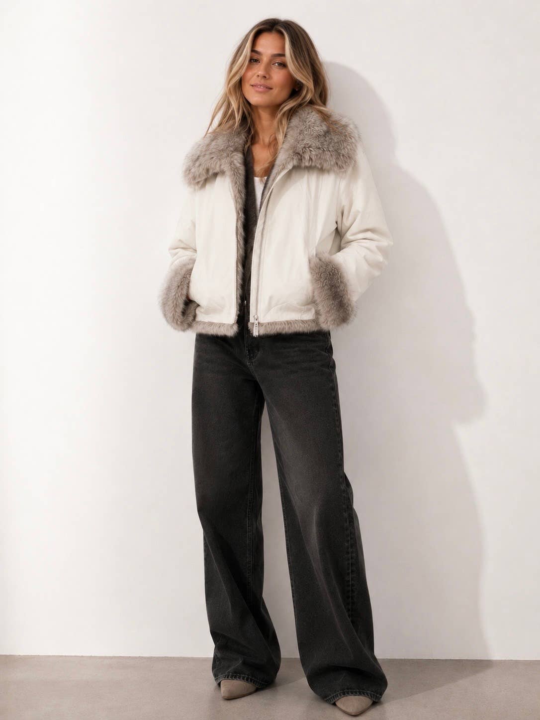 Dumbo Reversible Faux Fur & Leather Bomber Jacket Fur Jacket: Khaki/Khaki / S/M